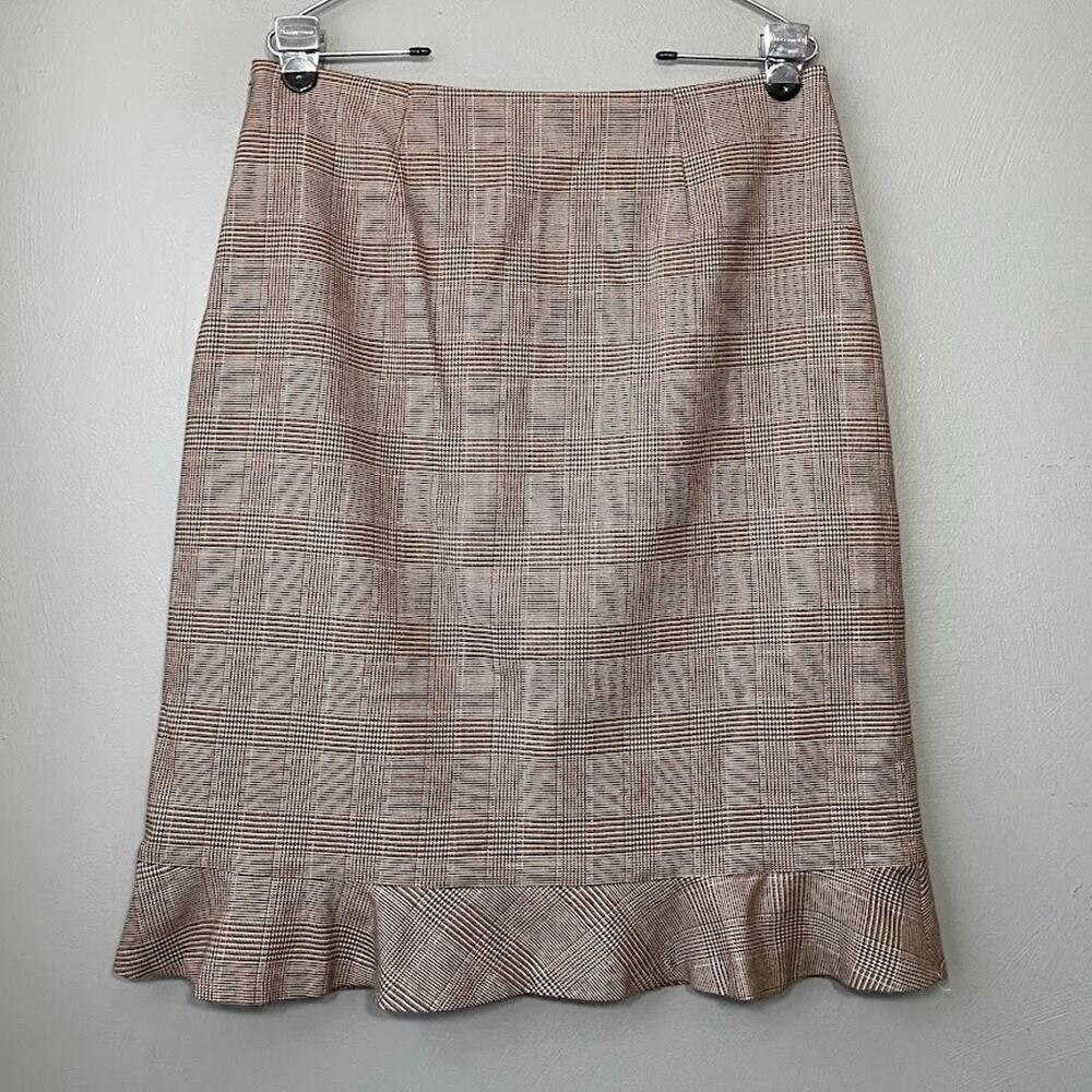 Chadwicks Skirt Size 12 Brown Glen Plaid Ruffle Flare Dark Academia Twee Office - Picture 3 of 8